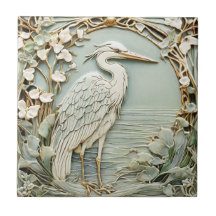 Heron Sea Bird Art Nouveau Faux Alivio Direita