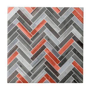Herringbone Pattern in Orange Grey
