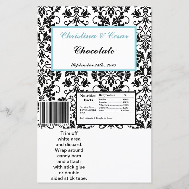 Hershey's Large Bar Wrapper Black Damask Baby Blue (Frente)