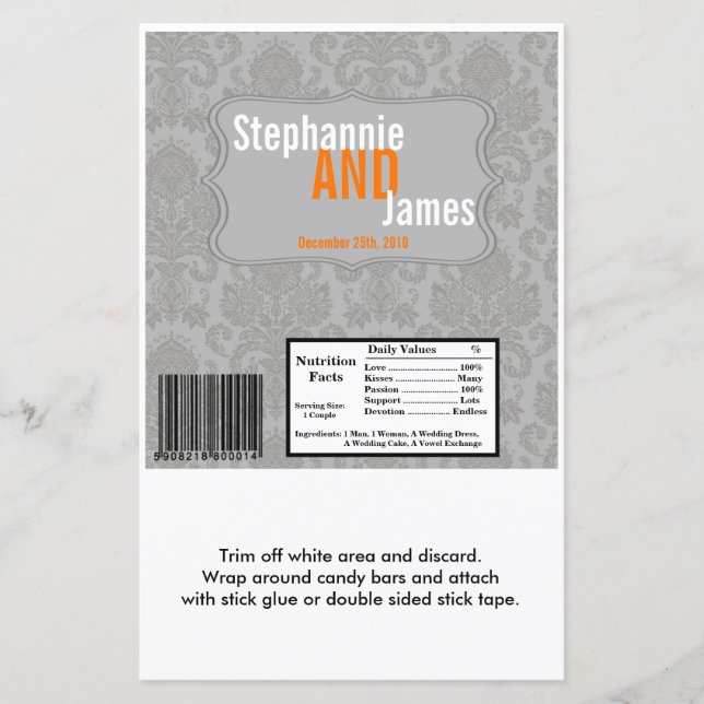 Hershey's Large Bar Wrapper Modern Cinza Damask La (Frente)