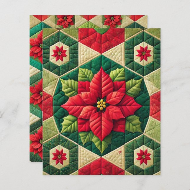 Hexagon Patchwork Poinsettia Scrapbook Paper (Frente/Verso)