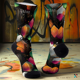 Hexagonal Moderno em Esmeralda, Magenta e Laranja