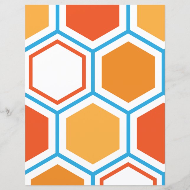 Hexágono em laranja, azul e branco (Frente)