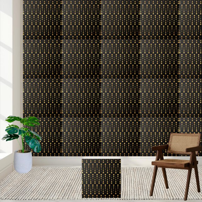 Hexágono Geométrico Dourado e Negro Elegante moder (Modern Elegant Black and Gold Geometric Hexagon Ceramic Tile)