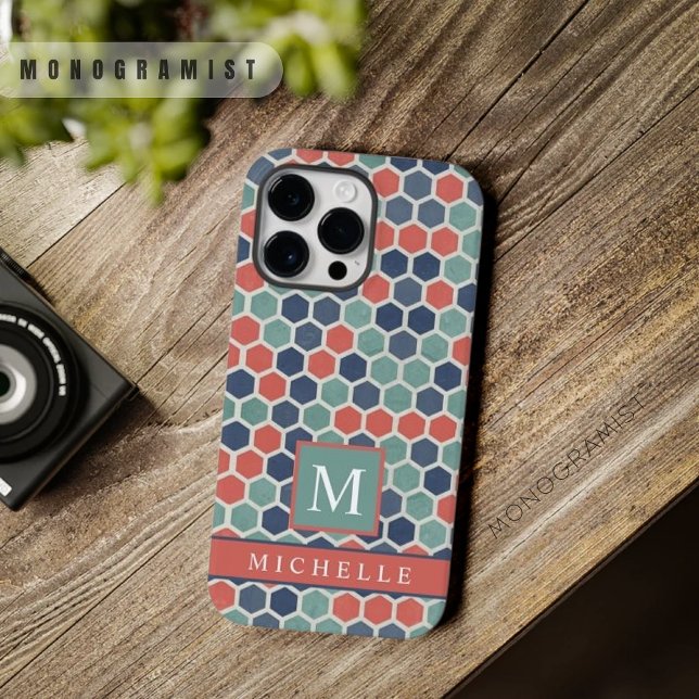 Hexágono Verde Azul Personalizável Geométrico (Customizable Red Blue Green Hexagon Geometric Case-Mate iPhone Case)