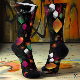 Hexágono Vibrado com Laranja Metálico, Verde e Ros