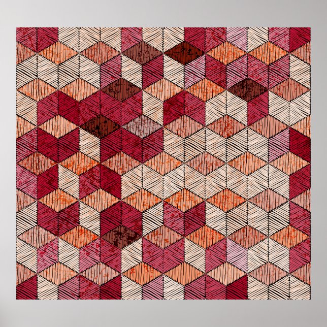 Hexágonos Bordados: Impressão de Patches Boêmia. (Frente)