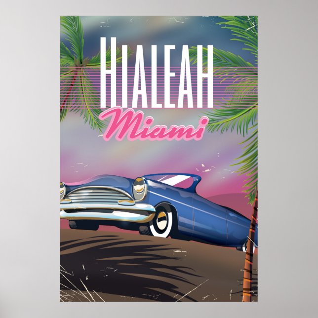 Hialeah Florida EUA poster de viagens dos anos 80 (Frente)