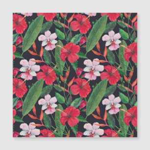 hibisco vermelho, orquídeas, aquarela tropical.