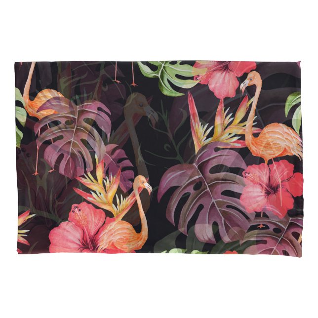 Hibiscus, Flamingos, Padrão Tropical Watercolor. (Frente)