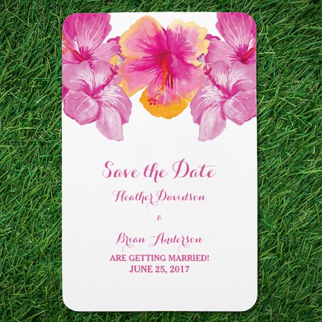 Hibiscus Floral Bruto Salve o ímã Flexi de Data (Brushed Hibiscus Floral Save the Date Magnet)