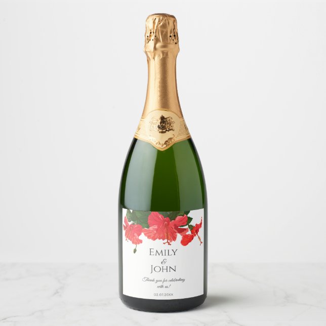 Hibiscus flower Sparkling Wine Bottle Labels (Frente)