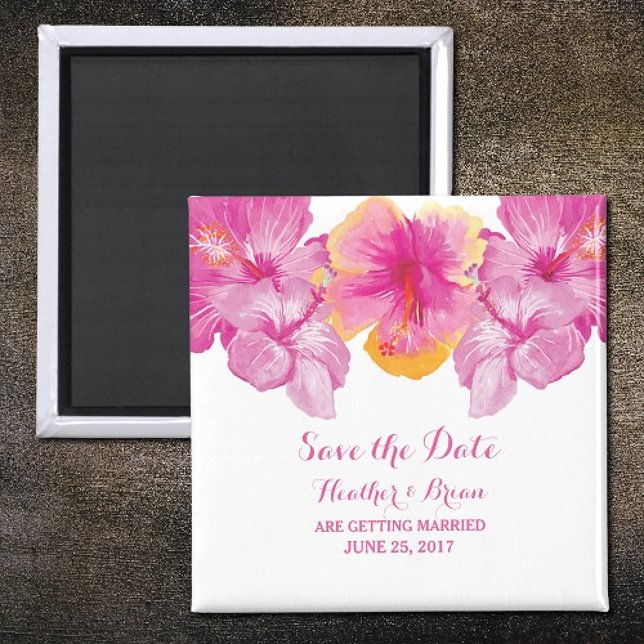 Hibiscus Imã salve a data Floral Bruta (Brushed Hibiscus Floral Save the Date Magnet)