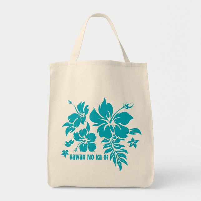 Hibiscus Pareau Hawaiian Floral em Turq para Bolsa (Frente)