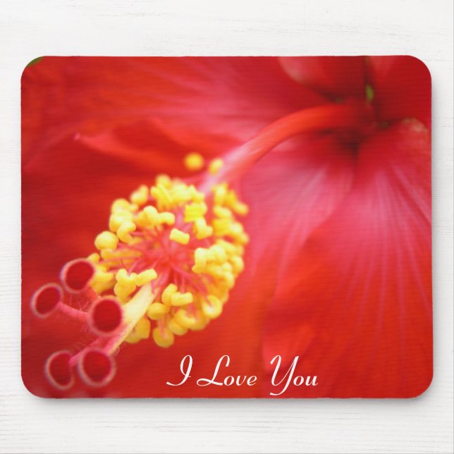Hibiscus vermelho Mousepad - seu texto! (Frente)