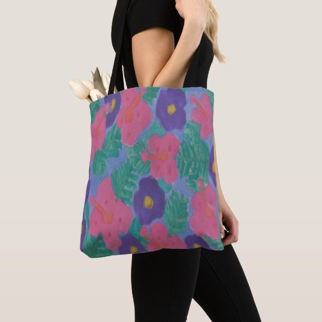 Hibiscus Watercolor Tote Bag (Close Up)