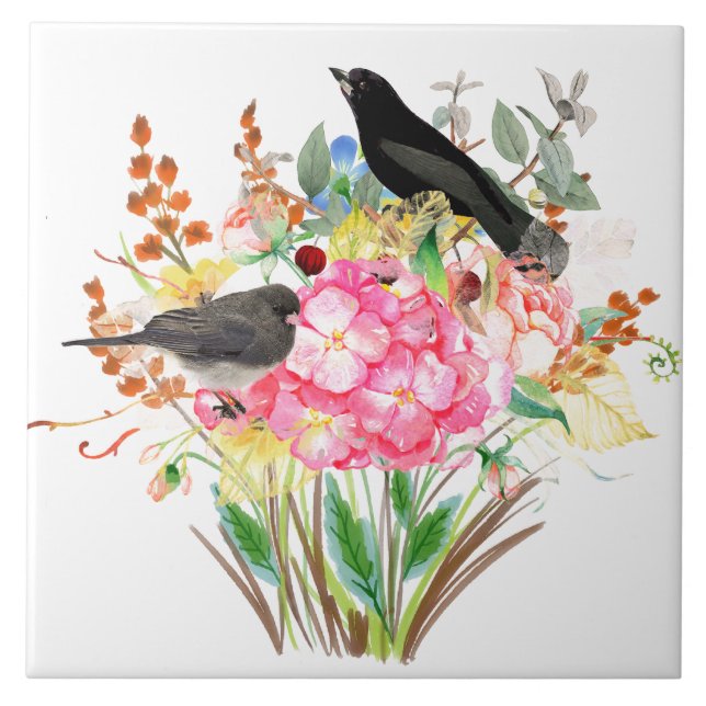 Hidrância Decorativa de Aquarela com Aves (Frente)
