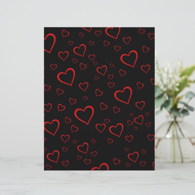 High Contrast Red Outline Hearts on Black Paper (Em pé/Frente)