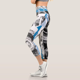 High Waisted Capris Wave Mecanism Abstract Design