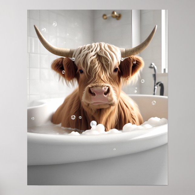Highland Cow Bathroom Wall Art Poster (Frente)