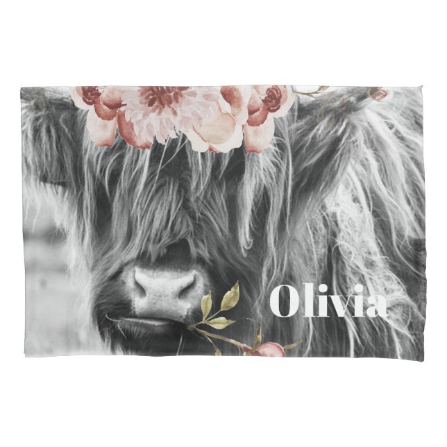 Highland Cow Floral | Nome das Crianças de Cowgirl (Frente)