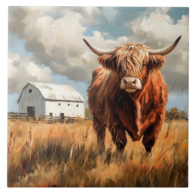 Highland Cow White Barn Rustic (Frente)
