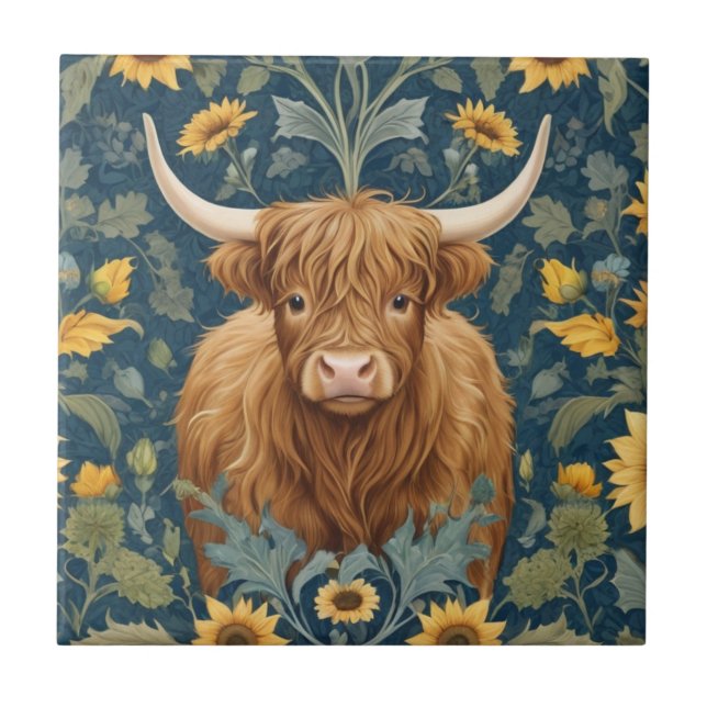 Highland Cow William Morris Estilo Amarelo (Frente)