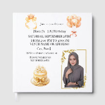 Hijabi 18th Birthday Photo Guest Book | Gold & Flo
