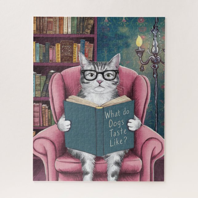 Hillarious Cat Lendo um Quebra-cabeça de Livro (Vertical)