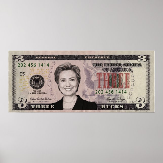 Hillary Clinton $3 Bill Poster (Frente)