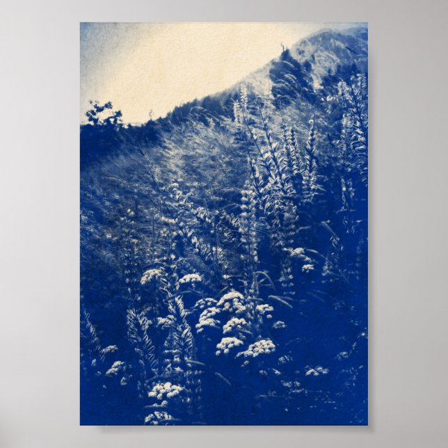 Hillside Willows Indigo Blue Flower Poster (Frente)