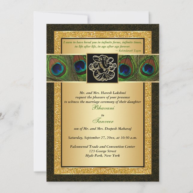Hindu Ganesh Black, Dourado Convite de casamento P (Frente)