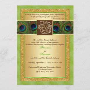 Hindu Ganesh Green, Dourado Convite de casamento P