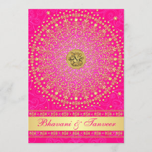 Hindu Ganesh Pink, Dourado Convite de casamento 2