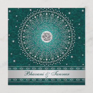 Hindu Ganesh Teal, Convite de casamento Silver Scr