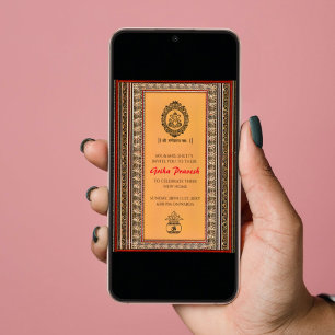 Hindu House Aquecendo Griha Pravesh Convite