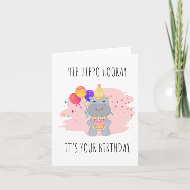 Hip Hippo Hooray Puns Aniversário Cartão (Frente)