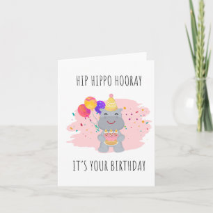 Hip Hippo Hooray Puns Aniversário Cartão