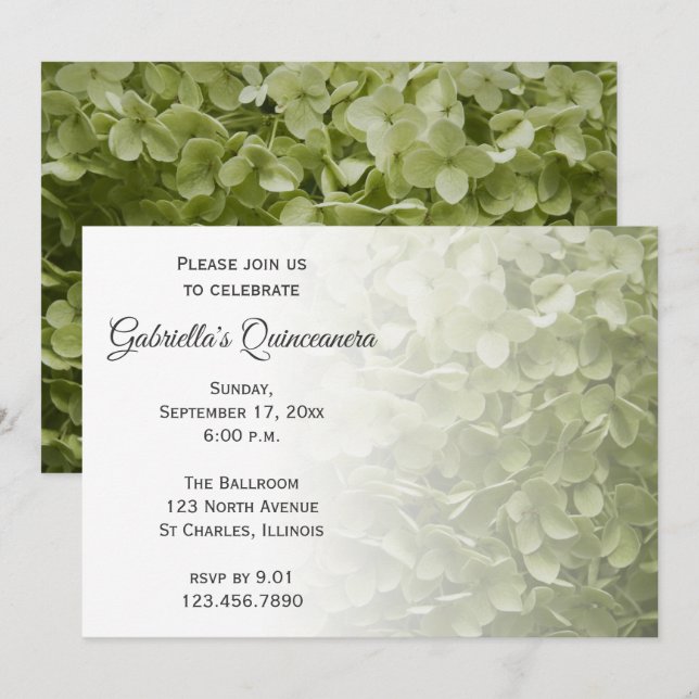 Hipótese Verde Flor Quinceanera Convite (Frente/Verso)