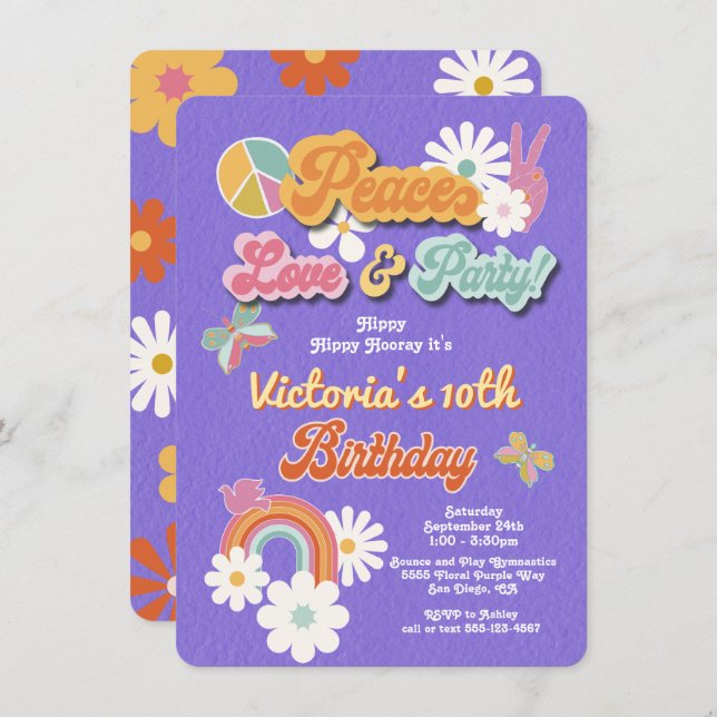 Hippie Flower Power 70s 60s Convite para Festa de  (Frente/Verso)
