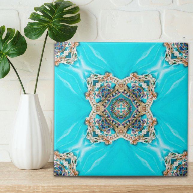 Hippie Gypsy Turquesa-étnica aqua azul-boêmia (Hippie Gypsy Ethnic turquoise aqua blue bohemian Ceramic Tile)