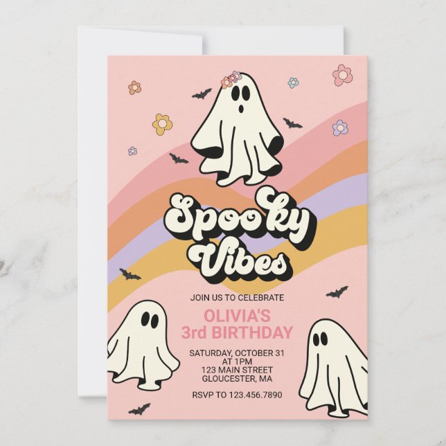 Hippie Halloween Spooky VIBES Convite Aniversário (Frente)