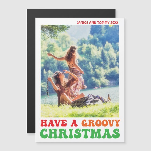 Hippie Holiday Photo Groovy Magnet (Frente/Verso)