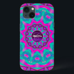 Hippie Love Pink Aqua Custom Name Case<br><div class="desc">Feliz super rosa e aqua caleidoscopes mandala com pequenos corações cor-de-rosa! Este design inclui um Monograma personalizável e uma área de nome para um caso único de um tipo.</div>