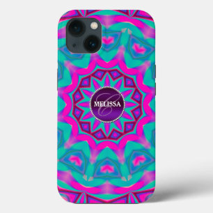 Hippie Love Pink Aqua Custom Name Case