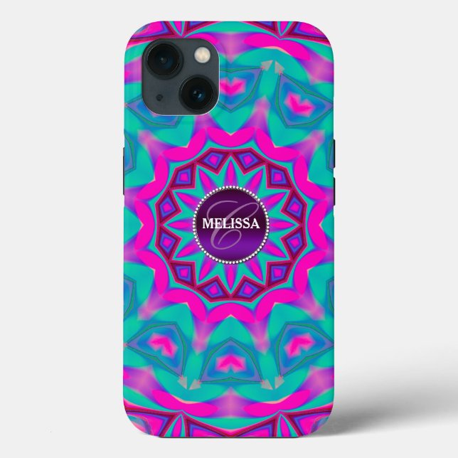 Hippie Love Pink Aqua Custom Name Case (Verso)