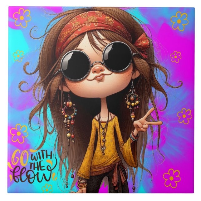 Hippie Quirky Girl Flow Cerâmica Azulejo (Frente)