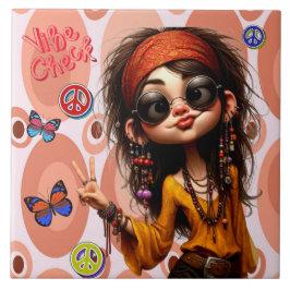 Hippie Quirky Girl Vibe Check Cerâmica Azulejo