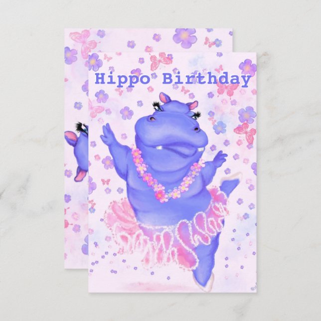 Hippo Birthday Card Ballerina Balé Dançarino Hippo (Frente/Verso)