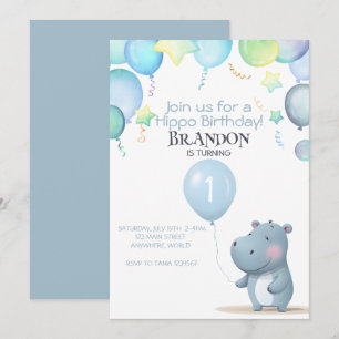 Hippo Birthday — convite simples